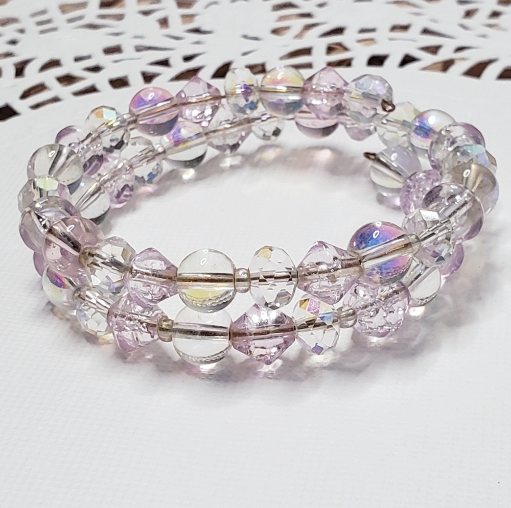 Elegant Iridescent AB Crystal Glass Mixed Beaded Wrap Bracelet 0097 - Picture 5 of 5